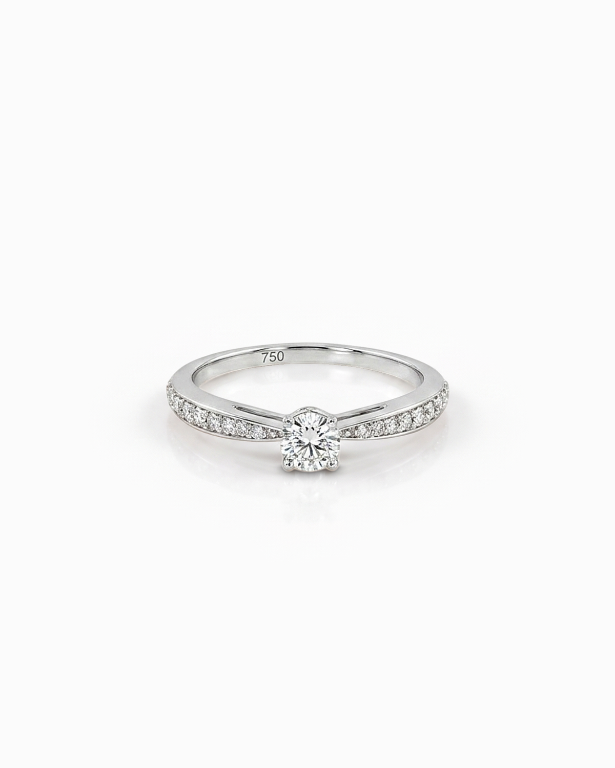 Anillo Lucero Solitario con Hombros de Diamantes en Oro Blanco