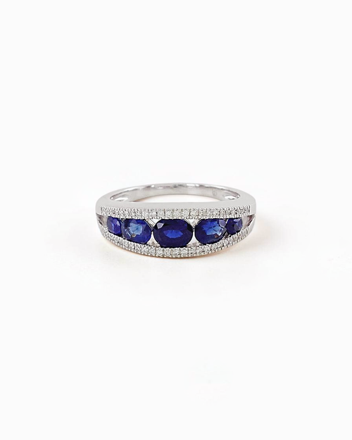 Anillo Índigo de Zafiros y Brillantes en Oro Blanco
