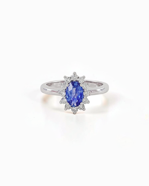 Anillo Cian de Zafiro y Brillantes en Oro Blanco