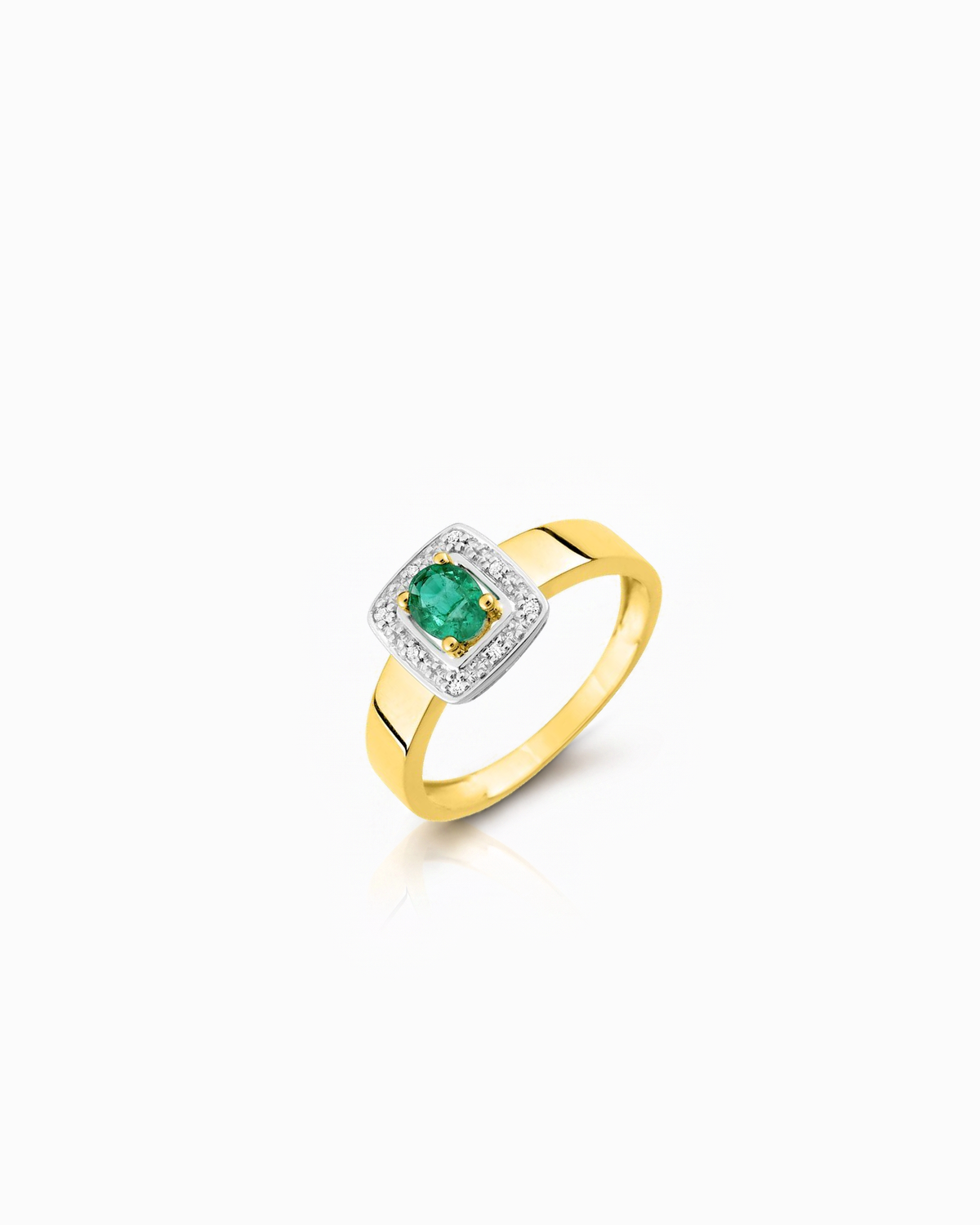 Anillo Ópera Halo de Esmeralda en Oro Amarillo