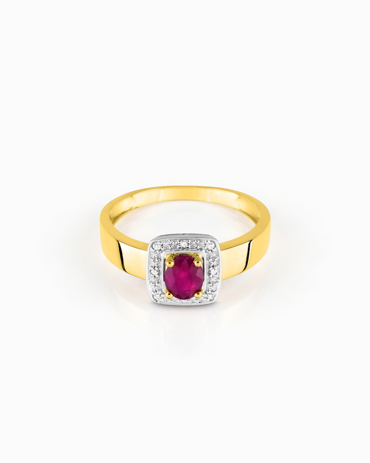 Anillo Ópera Halo de Rubí en Oro Amarillo