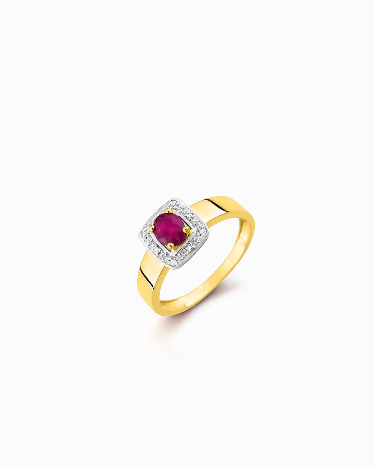 Anillo Ópera Halo de Rubí en Oro Amarillo