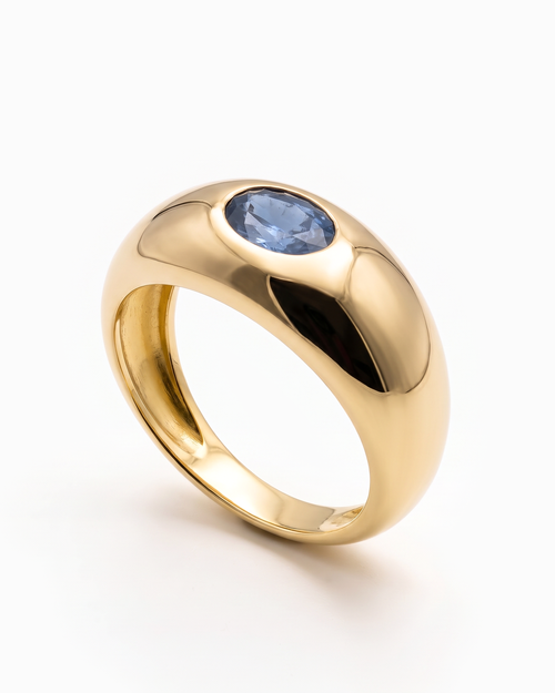 Anillo Hortensia de Zafiro Oval en Oro Amarillo
