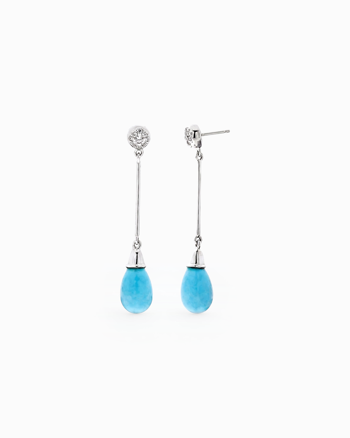 Pendientes Azur de Turquesa y Circonitas en Oro Blanco