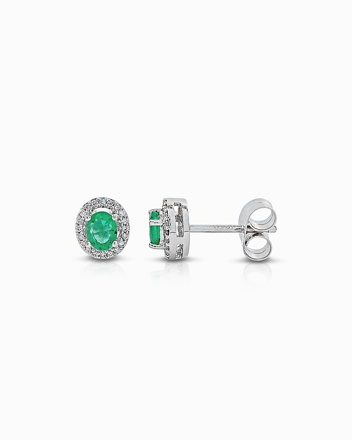 Pendientes Selene Halo de Esmeralda y Brillantes en Oro Blanco