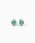 Pendientes Selene Halo de Esmeralda y Brillantes en Oro Blanco