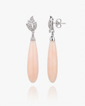 Pendientes Magnolia de Coral Rosa y Brillantes en Oro Blanco