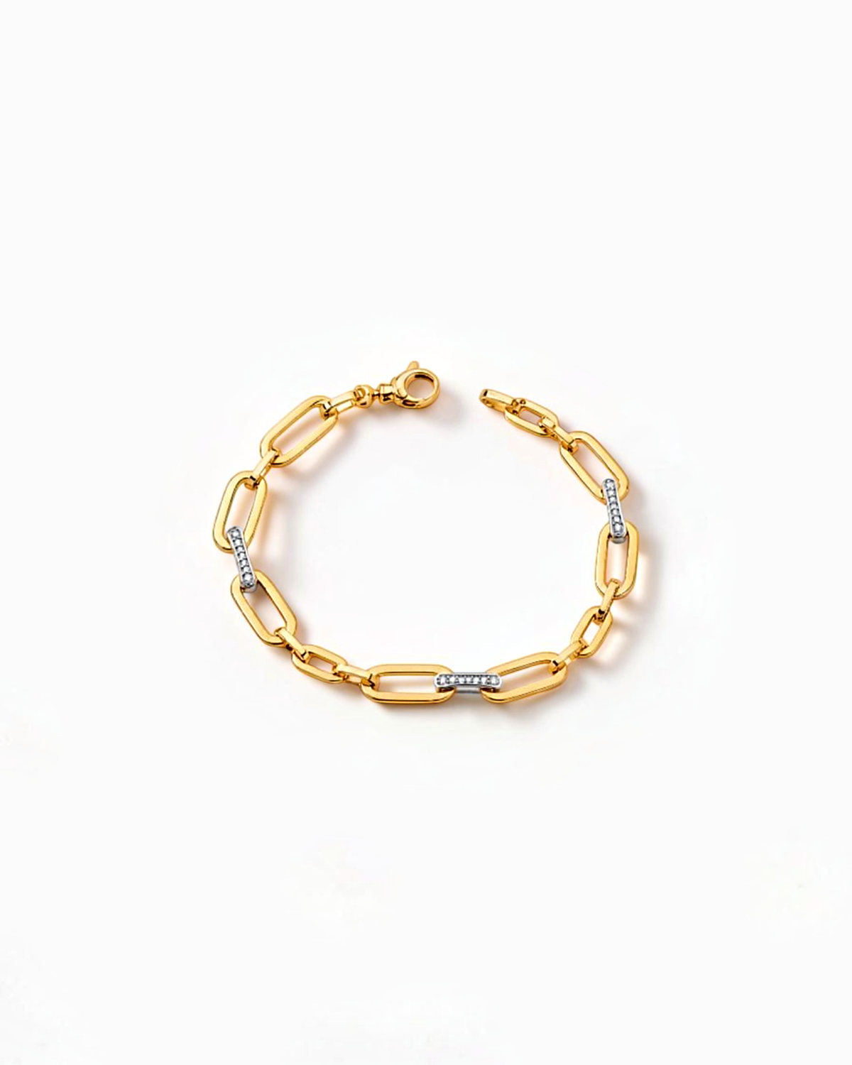 Pulsera Liana de Eslabones con Circonitas en Oro Bicolor