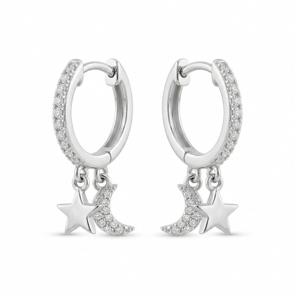 Pendientes Aro Luna y Estrella con Brillantes.