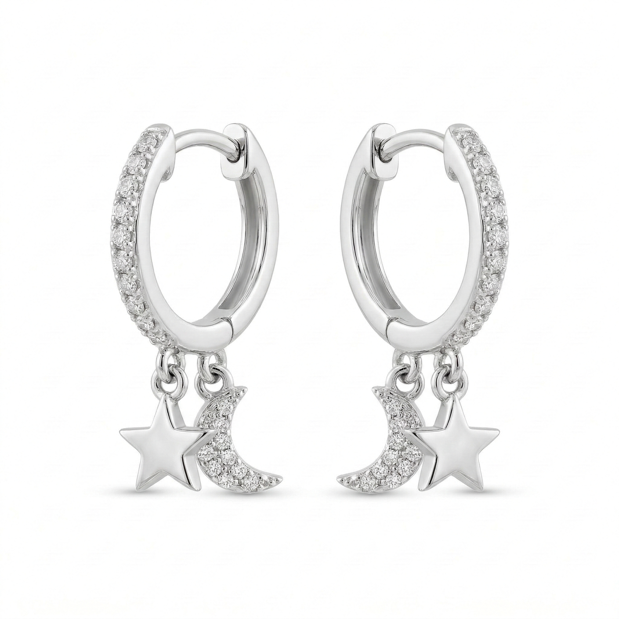 Pendientes Aro Luna y Estrella con Brillantes.